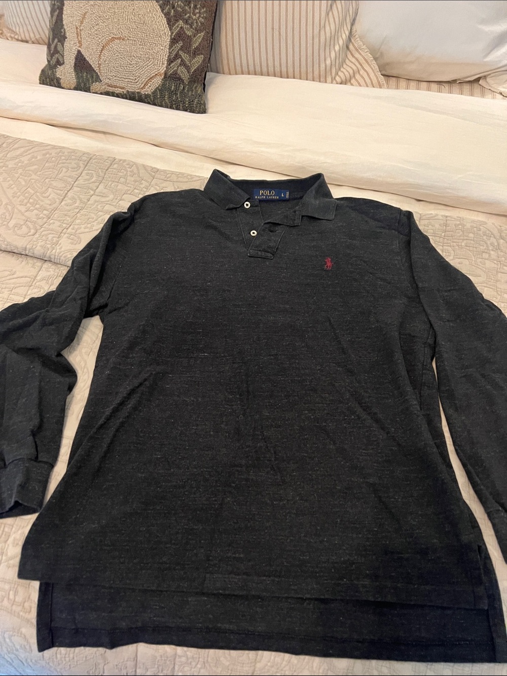 Polo by Ralph Lauren Black Long-Sleeve Polo with Red Pony